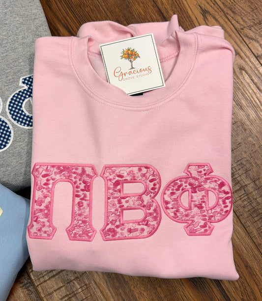 Greek Letter Sweatshirt, Light Pink